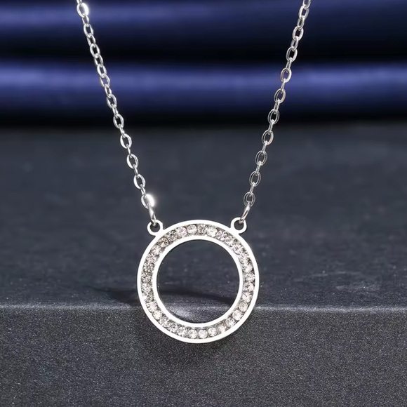 Sterling Silver Circle Cubic Zirconia Necklace - Picture 1 of 1